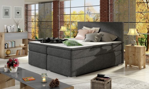 Boxspring postelja Divalo z visokim vzglavjem in shranjevalnim prostorom