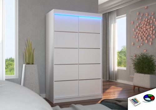 Drsna omara BENISSO z LED osvetlitvijo, 120 cm - BELA