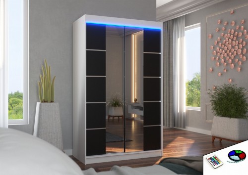 Drsna omara GENUA 120 z ogledalom in LED lučjo, 120 cm (več barv)