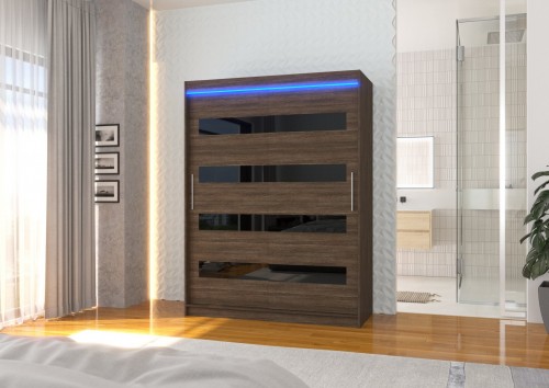 Drsna omara MARTINEZ 150 z lakobelom in LED lučjo - ČOKOLADA