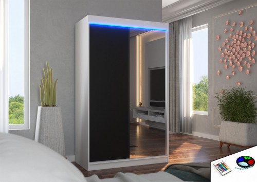 Drsna omara REWENA z ogledalom in LED lučjo, 120 cm (več barv)