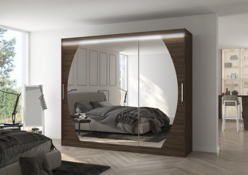 Drsna omara z ogledalom CAMBE 250 cm - ČOKOLADA