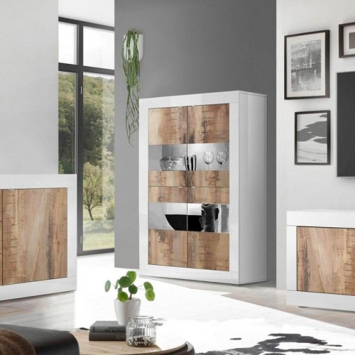 Elegantna bela vitrina z 4 vrati 162 cm – BASIC 209015-06P