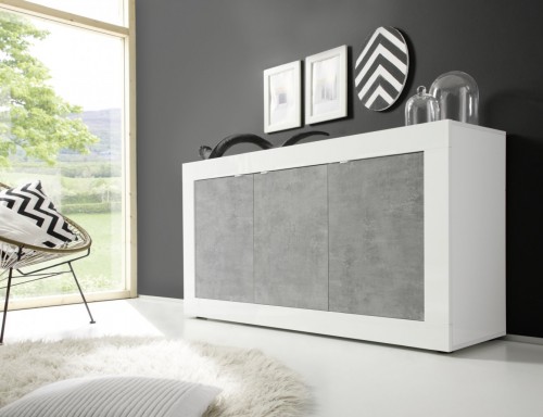 Elegantna komoda s 3 vrati, bela/beton BASIC 209015-05B