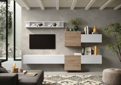 Elegantna TV omarica bela/hrast INFINITY 2.0 900022-BIK