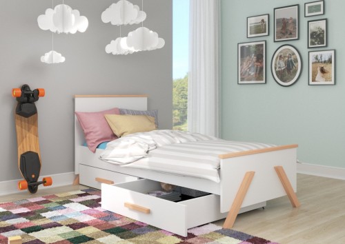Enoposteljna postelja KORAL z predali 180x80 cm - BELA-BUKEV