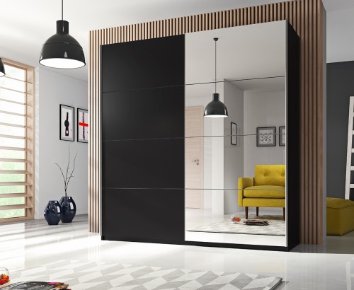 GARDEROBNA OMARA Z DRSNIMI VRATI BETA 221 CM - ČRNA