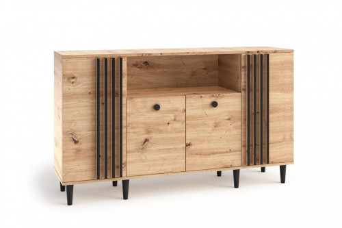 Komoda LIVIA 04 v hrastu Artisan s črnimi detajli - HRAST ARTISAN
