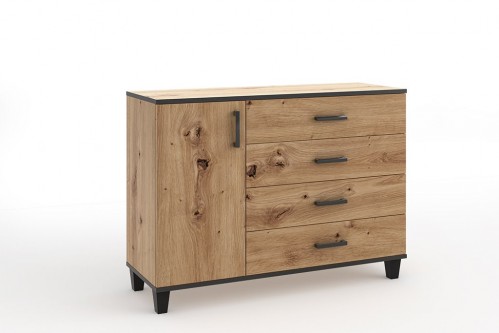 Komoda POLA 02 v hrastu Artisan s črnimi detajli - HRAST ARTISAN