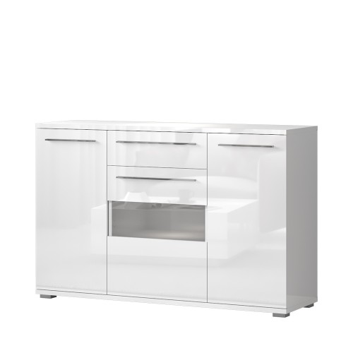 KOMODA RADDA PIANO K150V-3KS1F/PN Z OSVETLITVIJO - BELA
