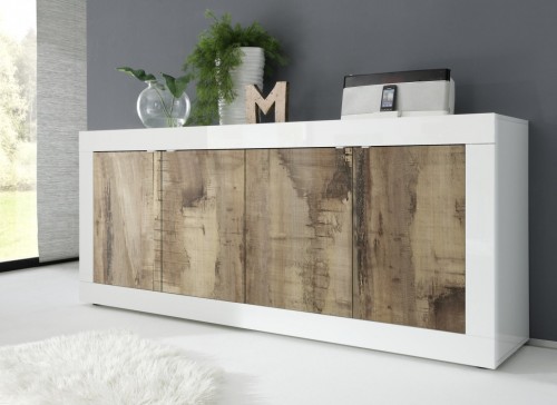 Komoda s 4 vrati bela sijaj/hrast BASIC 209015-08P
