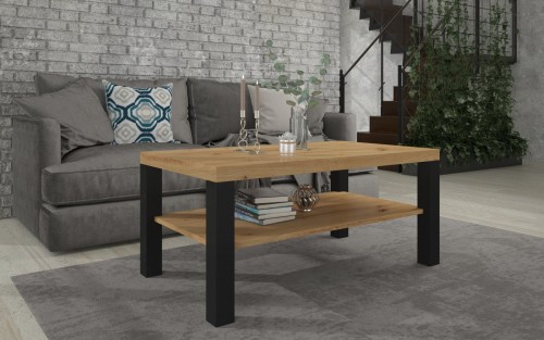 Moderna kavna mizica SVEN 115x65 s polico - HRAST ARTISAN-ČRNA MAT