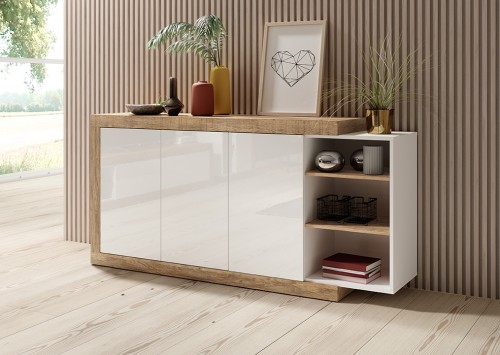 KOMODA SINTRA 180 CM - HRAST SAMDAL/BELA VISOK SIJAJ