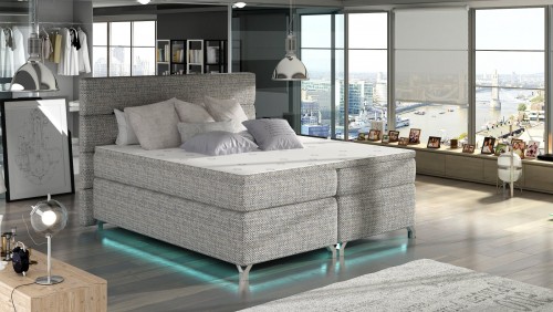 Oblazinjena boxspring postelja Amadeo z LED osvetlitvijo