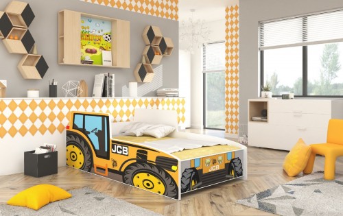 Otroška postelja s traktor motivom in vzmetnico 160x80 cm - RUMENA