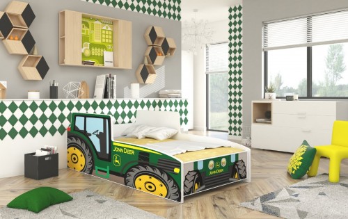 Otroška postelja s vzmetnico TRACTOR GREEN 140x70 cm - ZELENA
