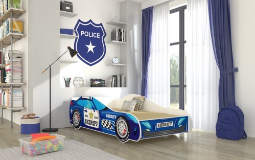 Otroška postelja SHERIFF z LED osvetlitvijo in vzmetnico 160x80 cm - MODRA