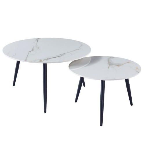Set dveh klubskih mizic GEMINI 2 (bel hg marmor + zlata)
