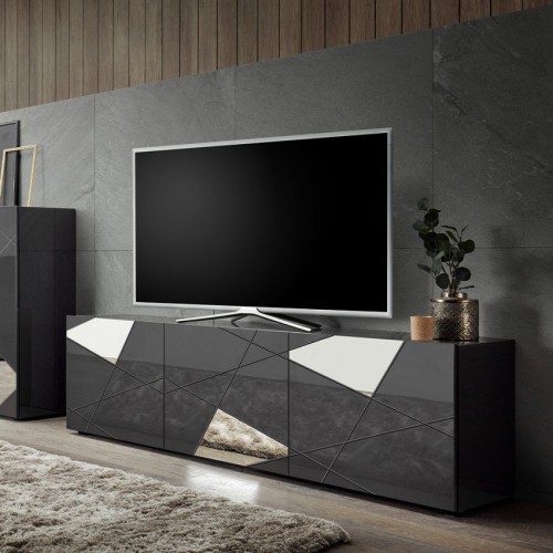 Sodoben TV regal s 3 vrati, sivi sijaj - VITTORIA 202350-03