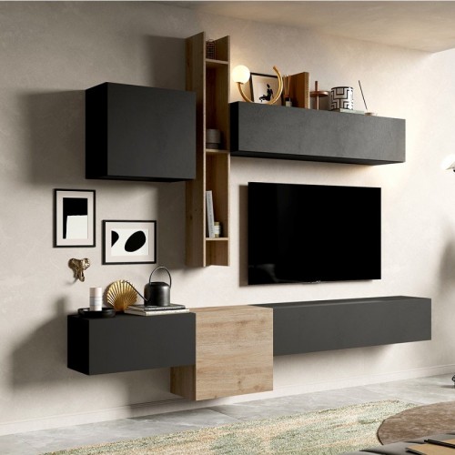 Sodobna siva stenska sestava za TV, višina 220 cm INFINITY 2.0 900012A-KLV