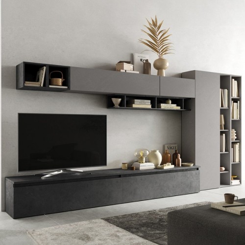Sodobna siva TV stena z regali, 387x186 cm - INFINITY 2.0 900043-ADPB