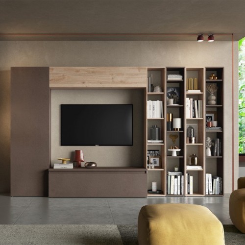 Sodobna TV stena z knjižno polico 305x186 cm INFINITY 2.0 900010-BRK