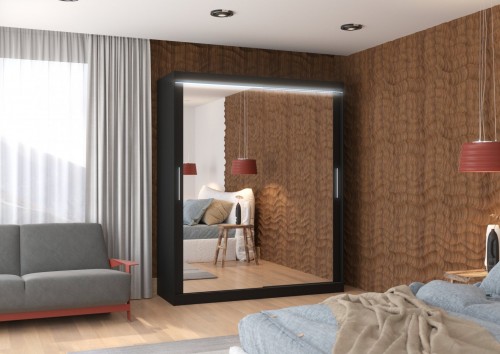 Spalna drsna omara ETTORE z ogledalom in LED, 180 cm