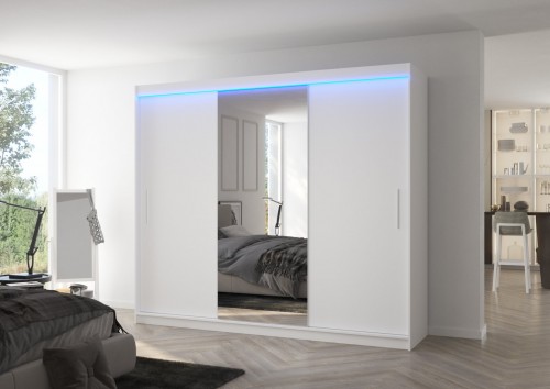 Spalna omara DENIS 250 z ogledalom in LED osvetlitvijo - BELA