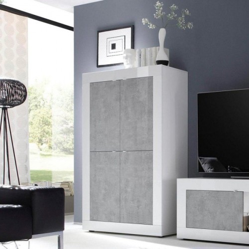Visoka omara s 4 vrati, bela sijaj/cement - BASIC 209015-04B