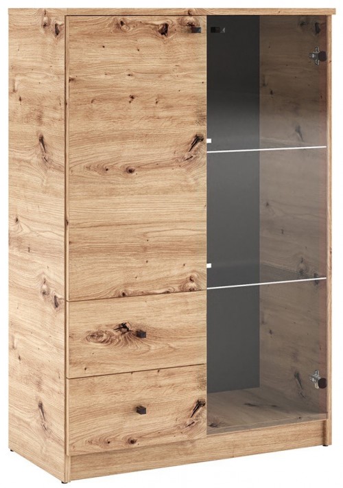 Vitrina Evi z LED osvetlitvijo v barvi hrasta - HRAST ARTISAN-HRAST