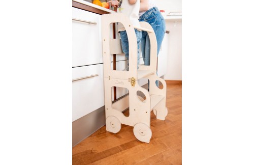 2v1 MONTESSORI STOLČEK POMAGALČEK-MOTIV AVTO (NATUR)