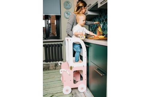 2v1 MONTESSORI STOLČEK POMAGALČEK-MOTIV VOZIČEK (VEČ BARV)