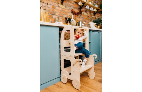 2v1 MONTESSORI STOLČEK POMAGALČEK-MOTIV VOZIČEK (NATUR)