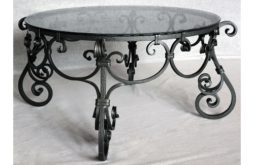 Ročno kovana okrogla klubska miza s steklom ø 98cm  