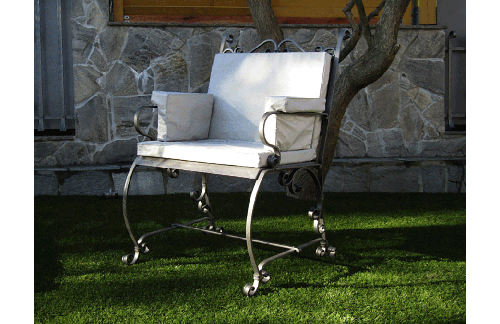 Ročno kovan oblazinjen stol s steklenim naslonjalom 