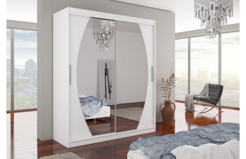 Garderobna omara z drsnimi vrati Baltimore (180 cm, bela) - POŠKODOVANO