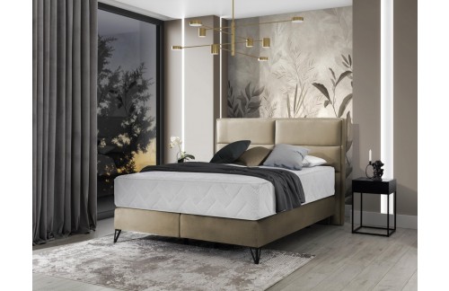 Boxspring postelja Safiro z oblazinjenim vzglavjem in kovinskimi nogami