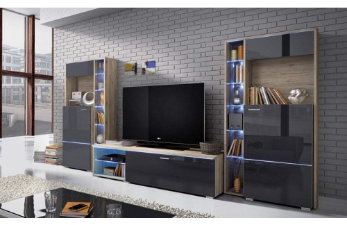 Dnevna soba Anton (hrast, antracit)-Mali set-z osvetlitvijo