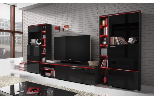 Dnevna soba Anton (črna, visoki sijaj)-Mali set-z osvetlitvijo