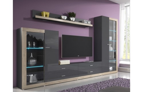 Dnevna soba Tessa J10 (antracit, visoki sijaj)-brez osvetlitve