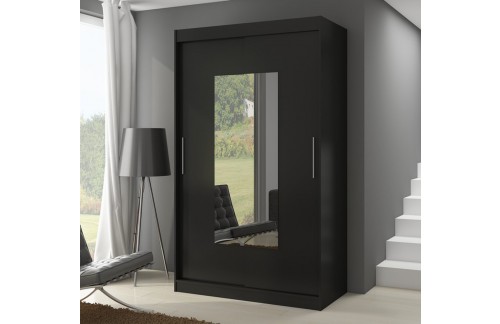 Garderobna omara z drsnimi vrati Dorrigo (150 cm), Črna - EKSPONAT