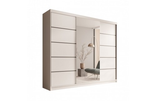 Drsna garderobna omara Etna 250 z ogledalom - BELA