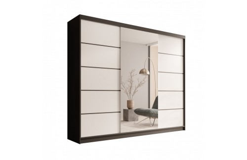 Drsna garderobna omara Etna 250 z ogledalom - ČRNA-BELA