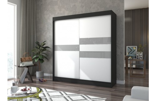 Drsna omara BATIA z lakobelom 200 cm - ČRNA-BELA