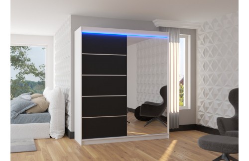 Drsna omara CARO z ogledalom in LED osvetlitvijo, 180 cm (več barv)