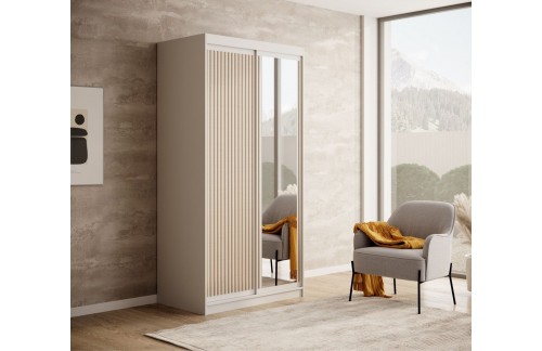 Drsna omara Delia z lesenimi lamelami 100 cm - BELA-HRAST