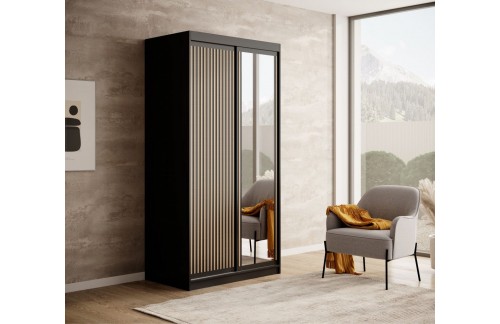 Drsna omara Delia z lesenimi lamelami 100 cm - ČRNA-HRAST