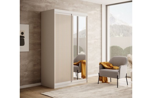 Drsna omara Delia z lesenimi lamelami 120 cm - BELA-HRAST