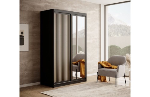 Drsna omara Delia z lesenimi lamelami 120 cm - ČRNA-HRAST