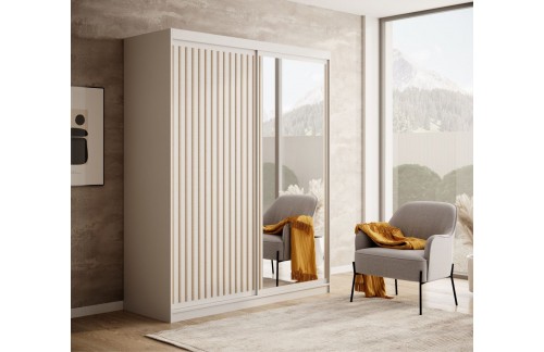 Drsna omara Delia z lesenimi lamelami 160 cm - BELA-HRAST